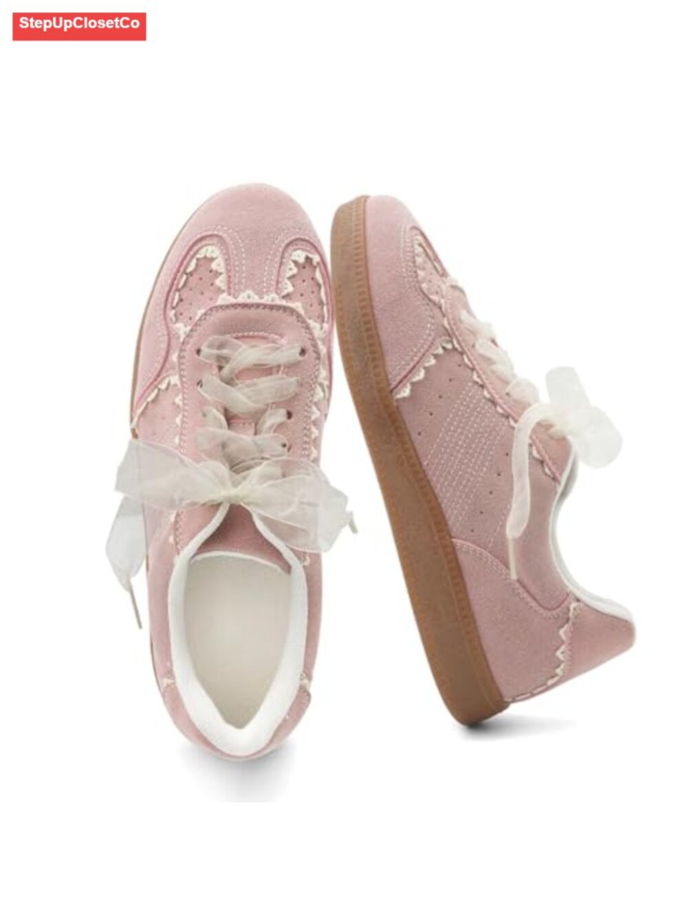 Faux Suede Lace-Up Fashion Sneakers Casual Walking Women Shoes